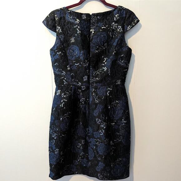 Aidan Mattox Navy Dress Floral Brocade V-Neck Column Dress Size 8 - Picture 4 of 9